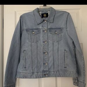 Women’s Nautica Jeans CO. Blue Pin Striped Denim Jean Jacket Size Large. New